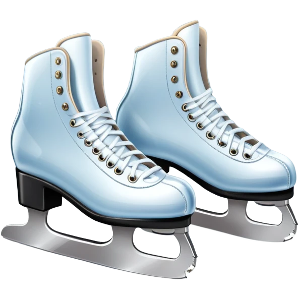 An icon featuring a pair of elegant figure skates resting on scratched ice in the center of an ice stage. The background shows distant spectator stands, with soft spotlights highlighting the skates. Transparent background emphasizes the quiet beauty of the scene. emoji