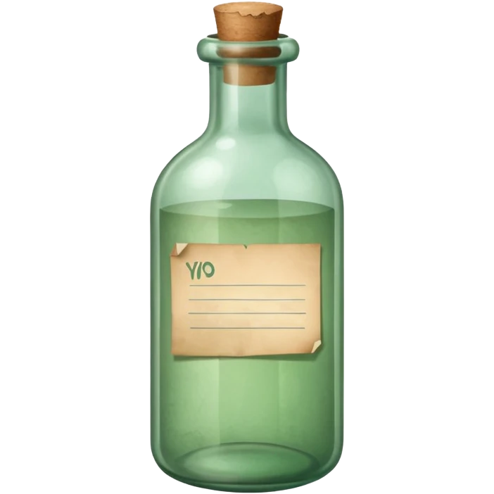 glass bottle with a paper message inside like in movie green old  emoji