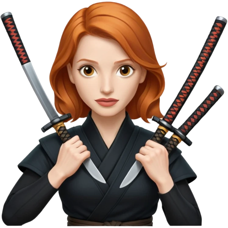 Jessica Chastain, in a ninja position with swords emoji