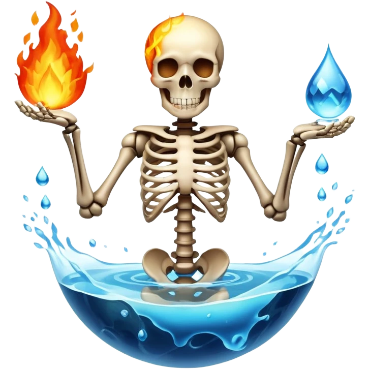 elemental skeleton with fire, water, earth air particles surrounding emoji