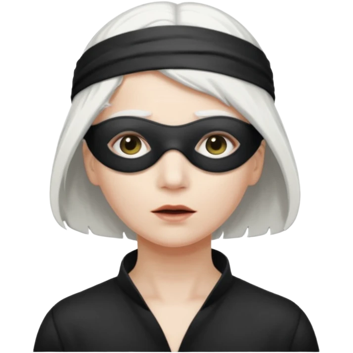 A person with white hair which is standing upward and blindfolded and also make it so it’s impossible to see through the blindfold emoji