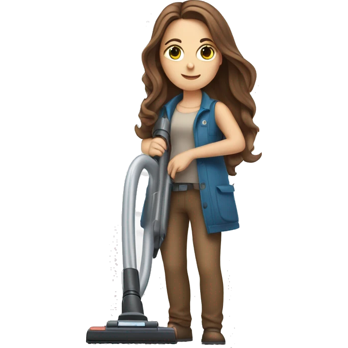  white girl with long brown hair with vacuum cleaner in  hands emoji