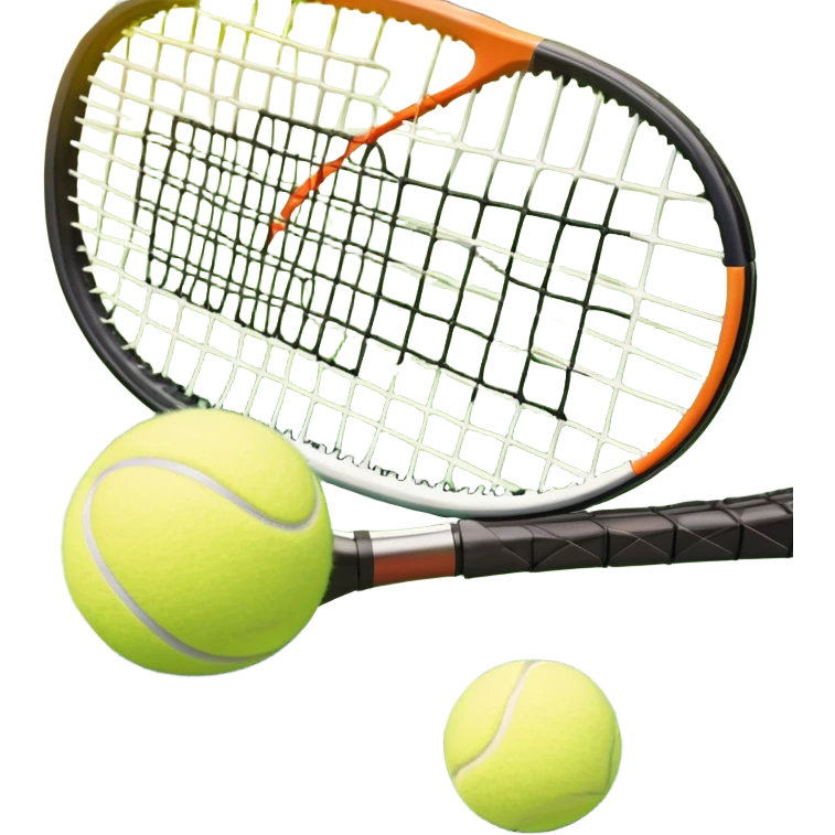 A tennis racket and a ball placed on a grassy court, with the net visible in the background. The scene captures the elegance and energy of the sport, with a vibrant green court and soft sunlight highlighting the equipment. emoji