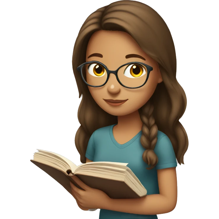 a girl with brown hair reading books  emoji