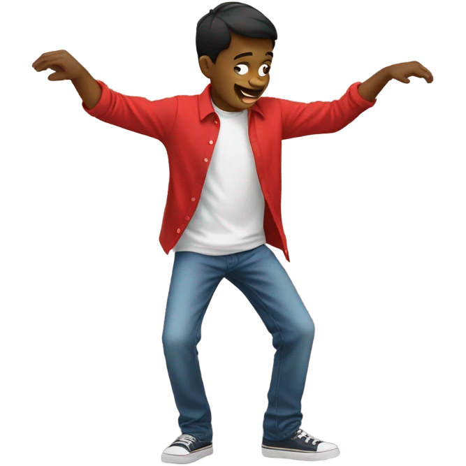 A boy dabbing in red shirt emoji