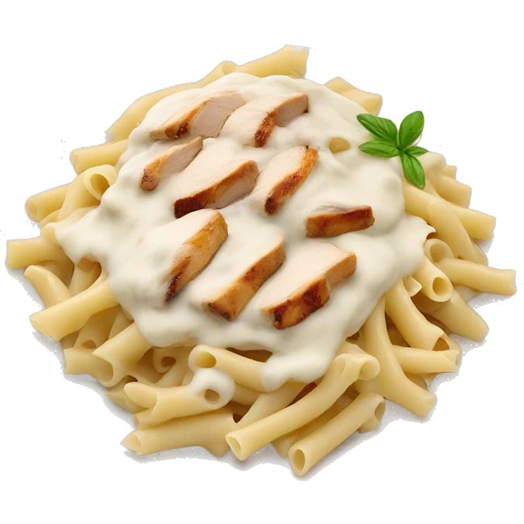 Alfredo pasta with white Alfredo sauce on top and grilled chicken  emoji