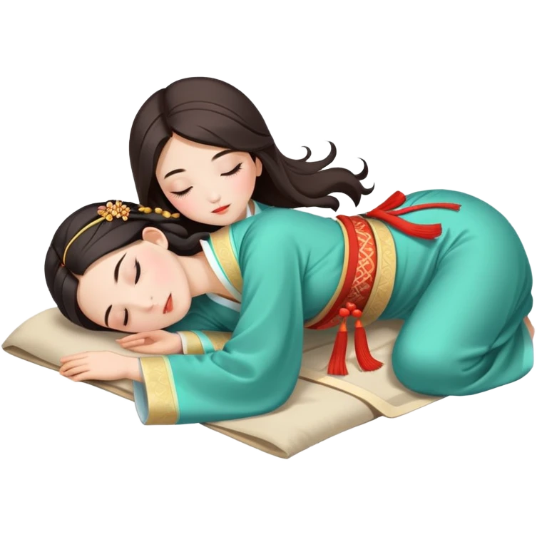 Beautiful girl in Hanfu lying on the ground sleeping emoji