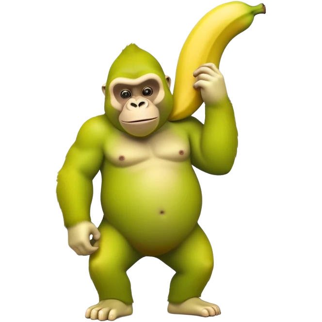 A cartoon character with a curved yellow banana for a body and a lime green gorilla face with gorilla features emoji