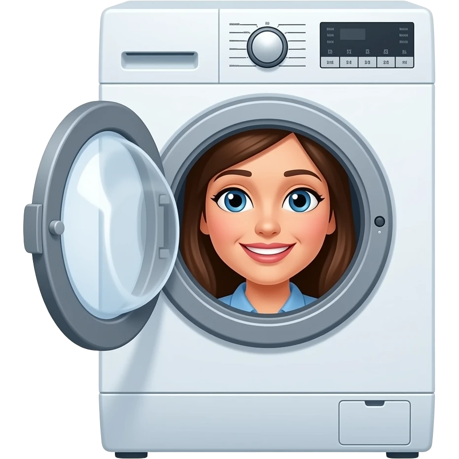 une femme qui c'est bloqué la tête dans une machine a laver emoji