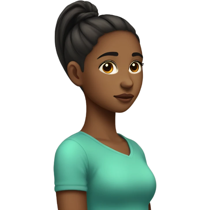 A girl with a high ponytail on her right side profile and has a spot of hyperpigmentation on her cheek and she is side eyeing and she is black emoji