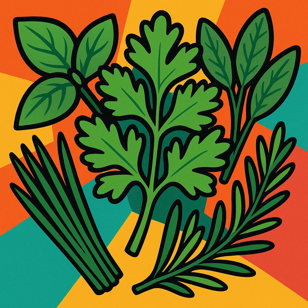 herbs, vibrant cartoon style emoji