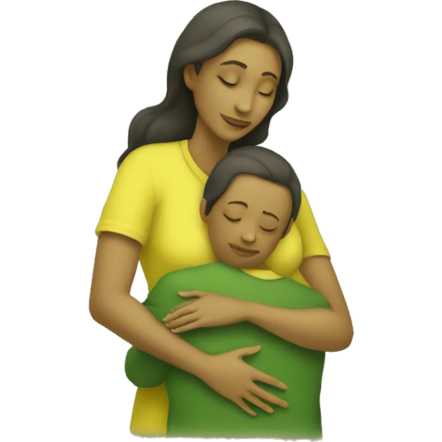 Drawing in yellow-green tones: mother hugs child emoji