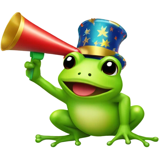 Cute Happy Frog wearing happy new year hat blowing a noise maker emoji