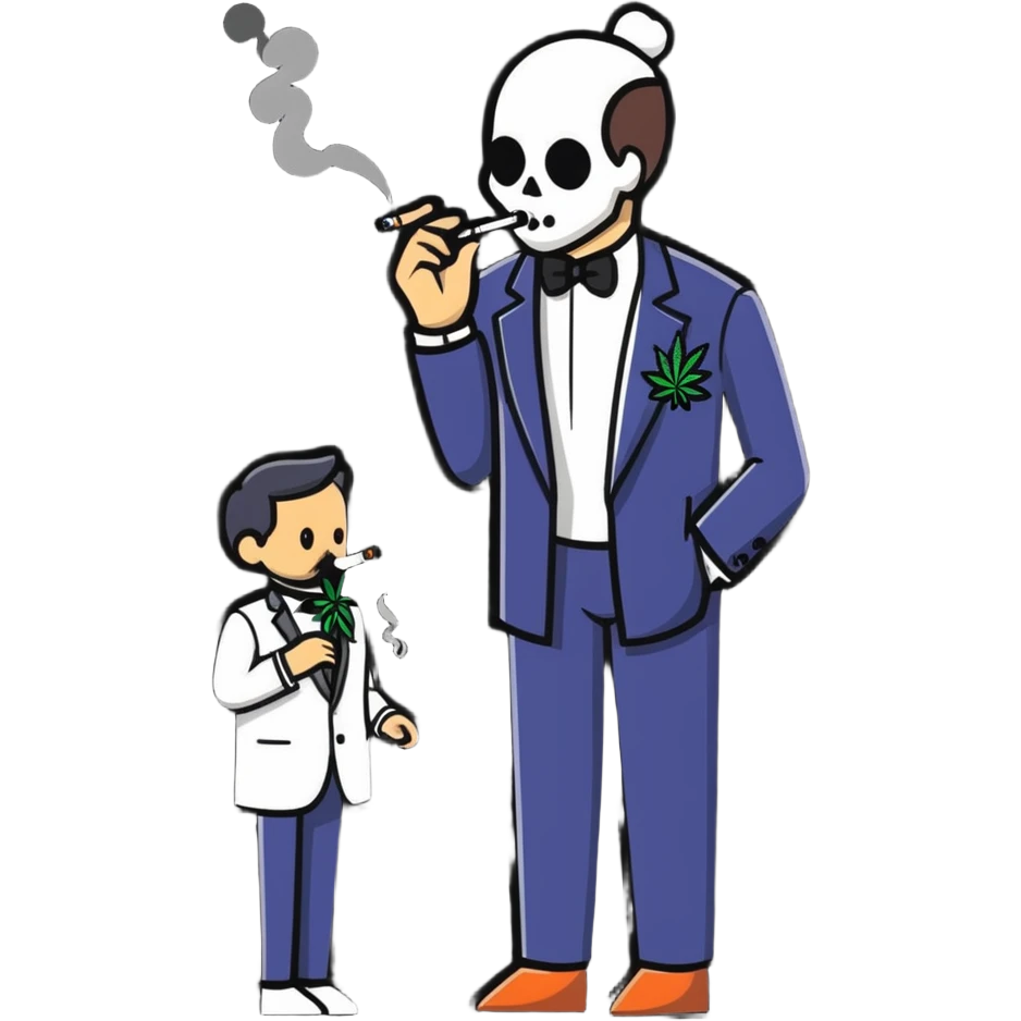 Person in fancy clothes sneaking into wedding ceremony smoking cannabis, full body emoji