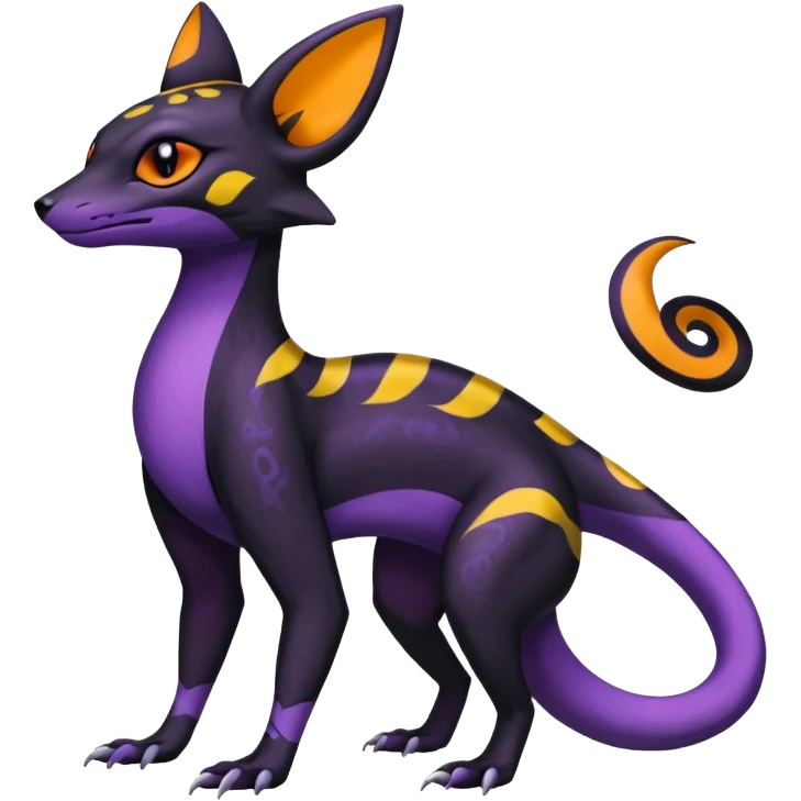 Rare epic aesthetic colorful Salandit-Noibat-Umbreon-Genet-species-Fakemon-hybrid-creature, with markings, full body emoji