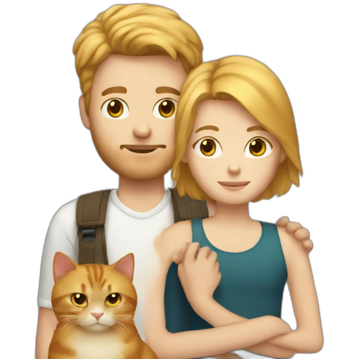 blonde hair man with brown hair man holding ginger cat emoji
