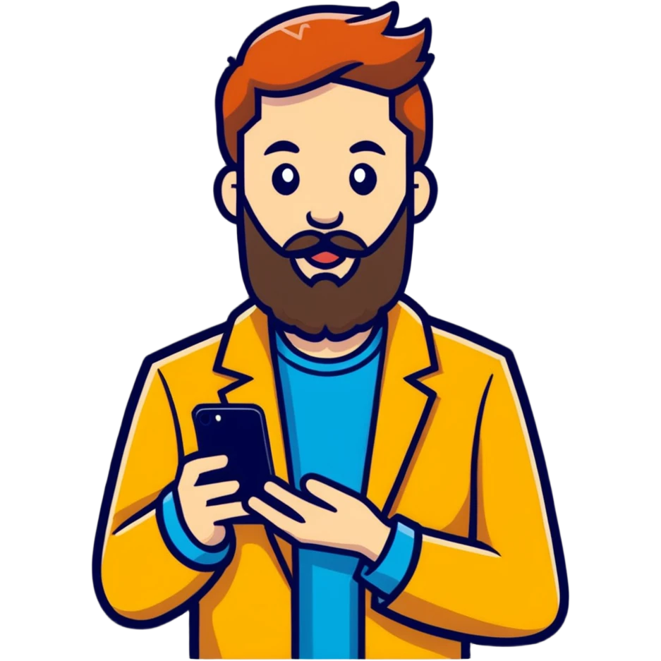 bold man with beard speaking on an iPhone emoji