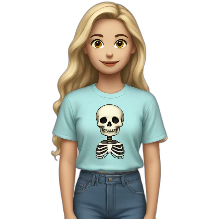 girl waering skeleton shirt emoji