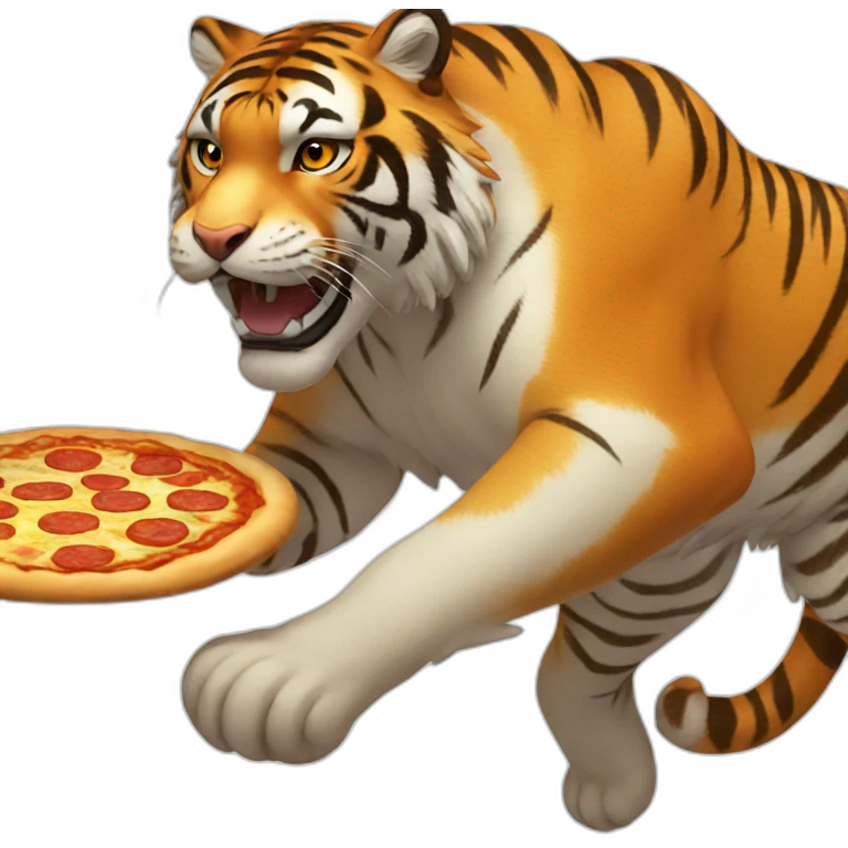 tiger running, pizza emoji