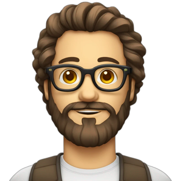 Geek avec des lunettes et cheveux brun avec barbe uniquement bas sans moustache et des cheveux lisse emoji