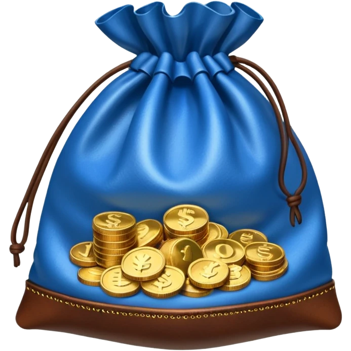 blue coins inside an opened brown money bag  emoji