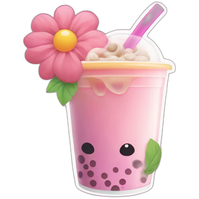 Bubble tea and set of big flower emoji