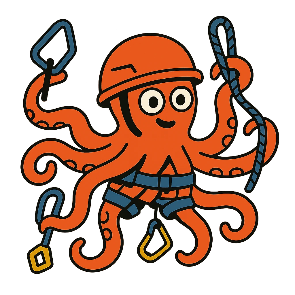 cartoon octopus with climbing gear, adventurous emoji