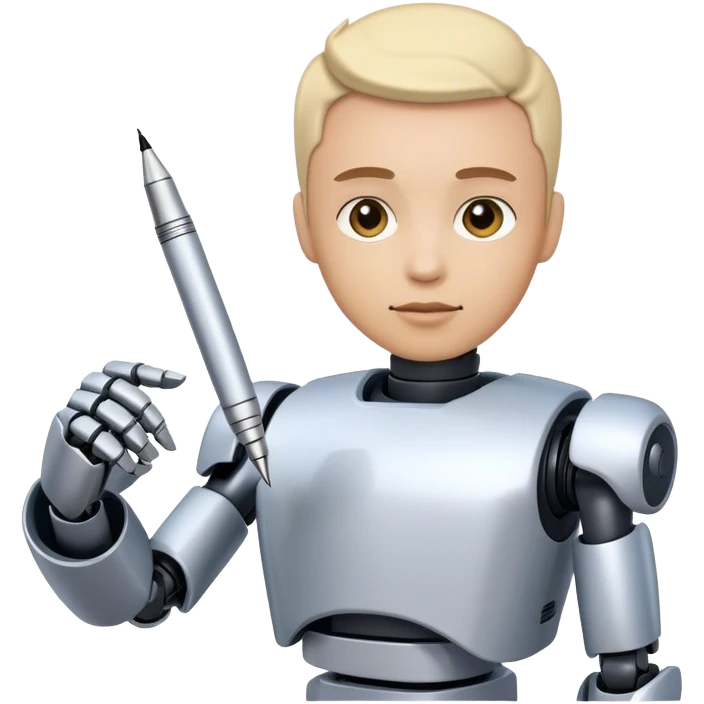 Emoji of a robot turning into a human with a pen or speech bubble emoji