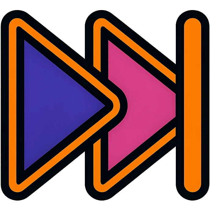 two left-pointing triangles or left-pointing triangle with vertical line previous symbol, purple and pink galaxy tones, orange neon glow border emoji