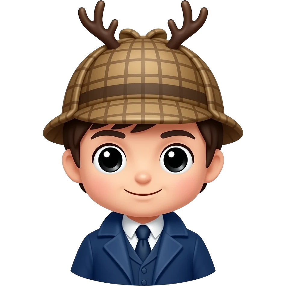 Chibi Sherlock Holmes icon, deerstalker hat, blue coat, emoji