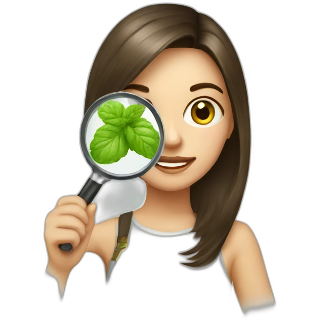 brunette girl + magnifying glass + mojito emoji