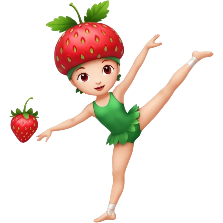 Strawberry fruit stands on one leg when doing gymnastics emoji