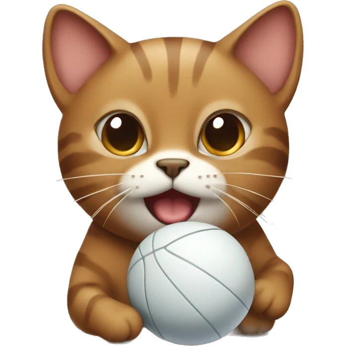 brown cat with a white chest plays with a ball emoji