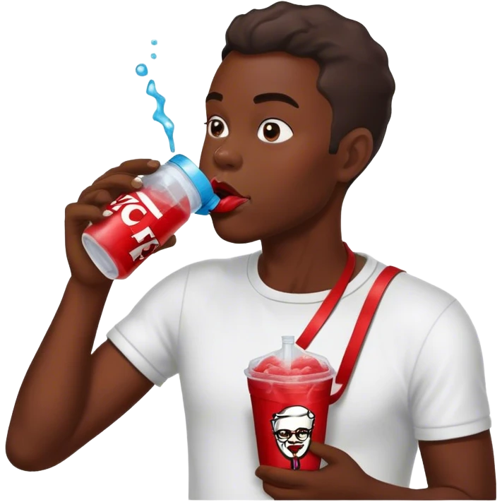an african male eating kfc, drinking kool aid and some dust out of a water bottle emoji