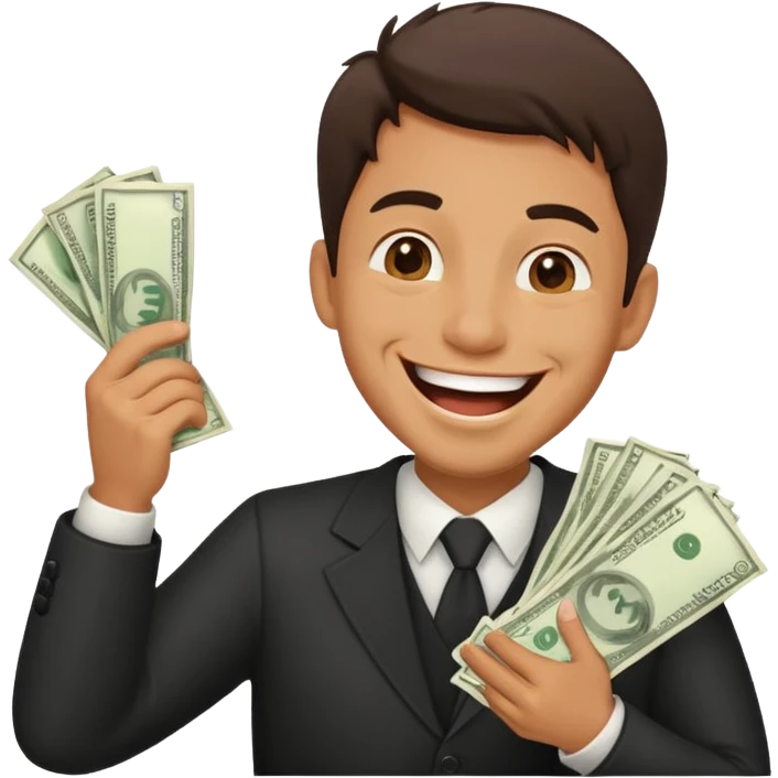 laughing man holding lots of money emoji