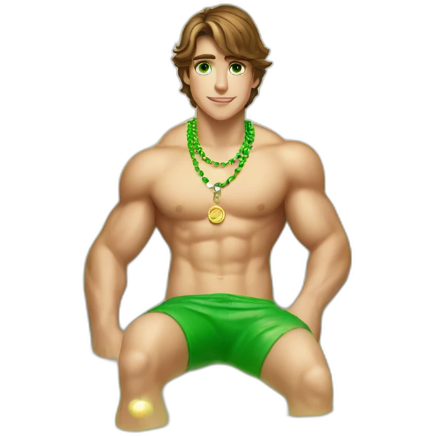 Posh-muscle-boy-brown-hair-green-eyes-pearl-necklace-in-golden-bathtub-legs emoji