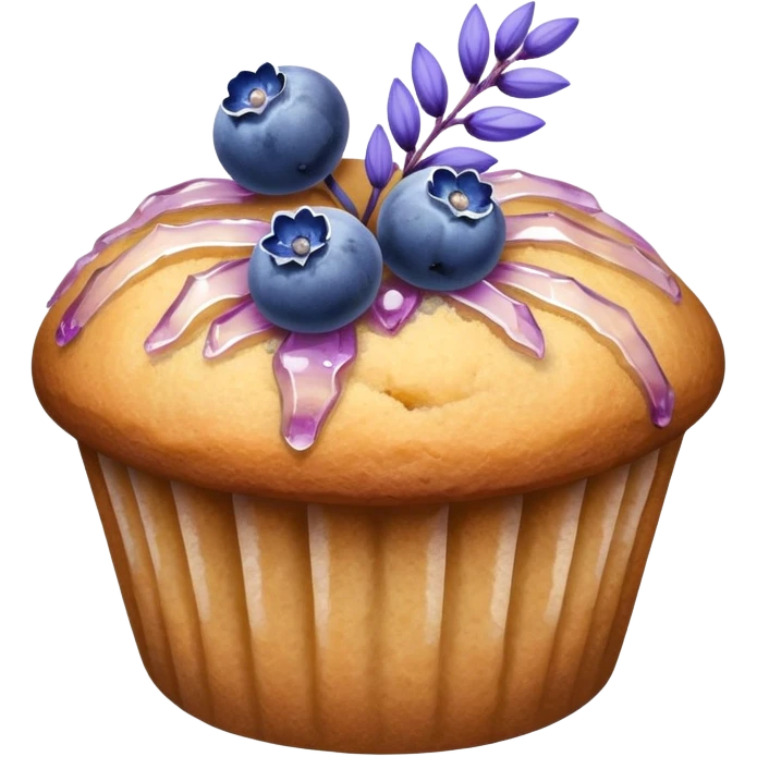 Lavender sprig flower muffin with blueberry and crystallized sugar emoji