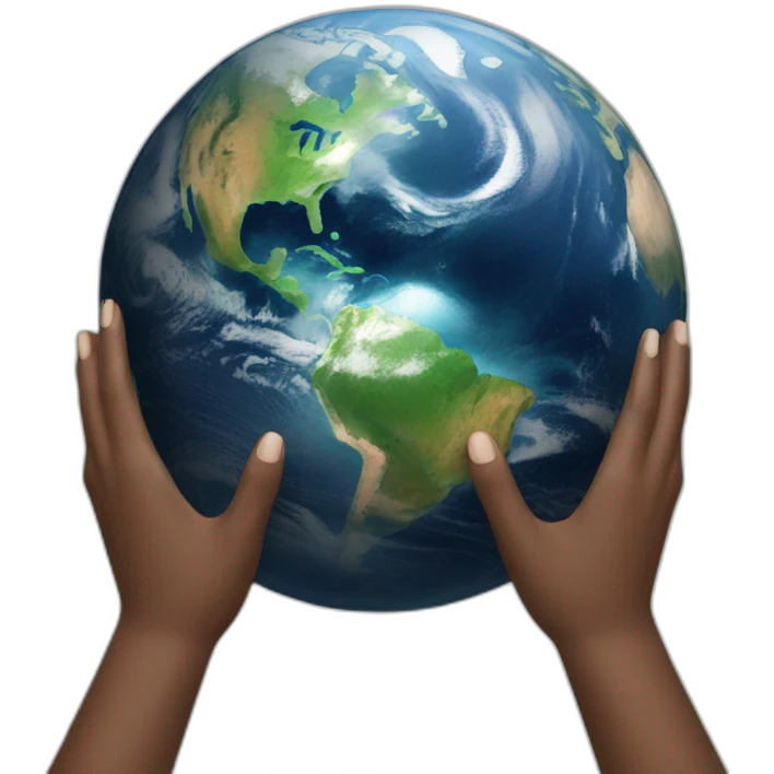 a hand holding the planet earth emoji