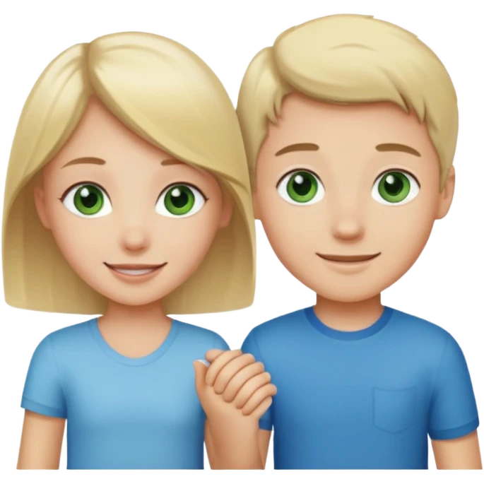 blonde blue eyed boy smiling with pale brunette green eyed girl emoji