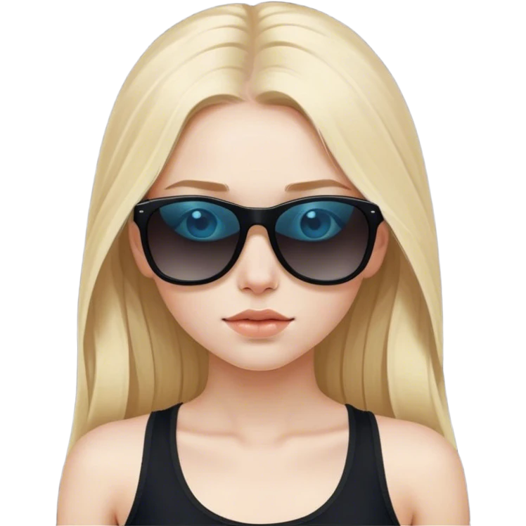 Long blond hair blue eyed girl pale skin with black sunglasses on head and black tank top  emoji