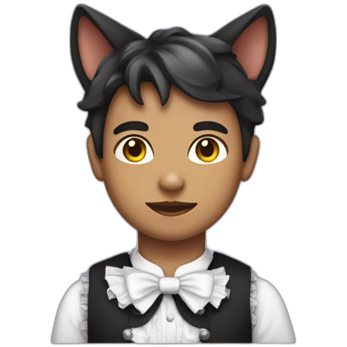 Boy with a french maid outfit and cat ears on his head emoji