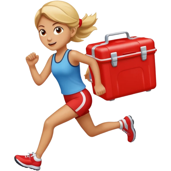 Girl running holding red cooler emoji