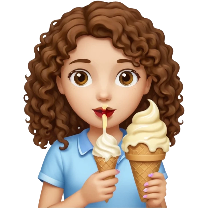 A girl with curly hair holding an ice cream cone ￼ emoji