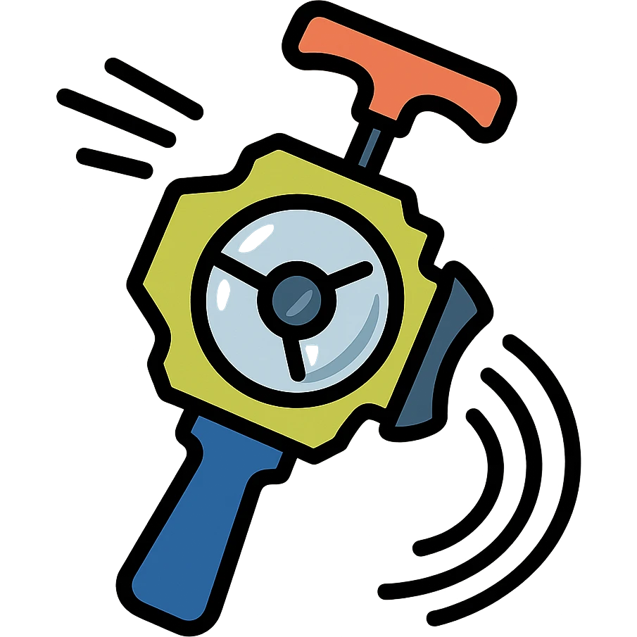 Beyblade X launcher, metallic shine, action lines, toy illustration emoji