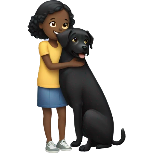 Girl hugging black Labrador dog emoji