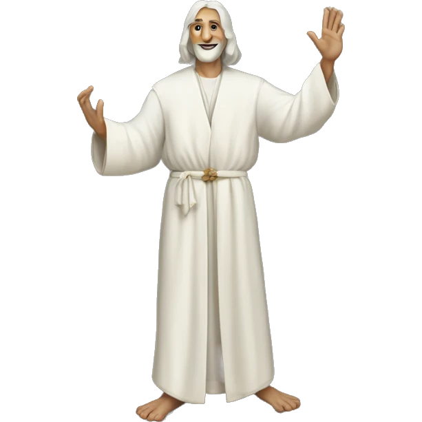 A full-length prophet in a white robe waves his hand, with the inscription "Привет" in the center at the bottom emoji