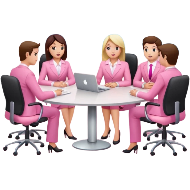 people in pink SPAM office setting having a SPAMGAGE meeting landscape  emoji