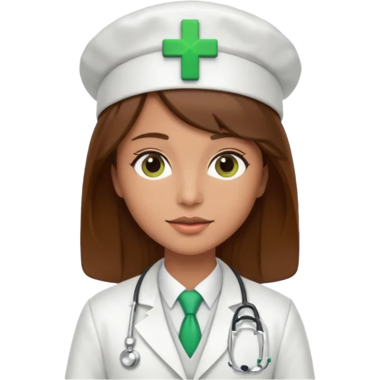 a doctor in white suit with a doctor hat with green cross brown hair emoji