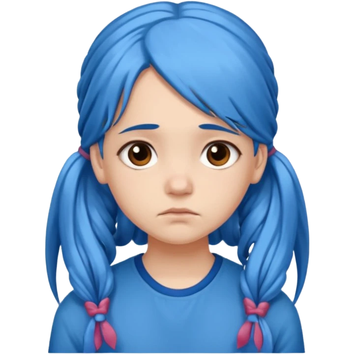 long blue hair girl in pig tails with brown eyes upset emoji