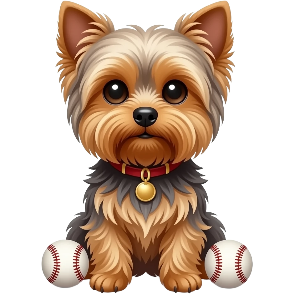 Yorkie dog sitting with baseball's emoji
